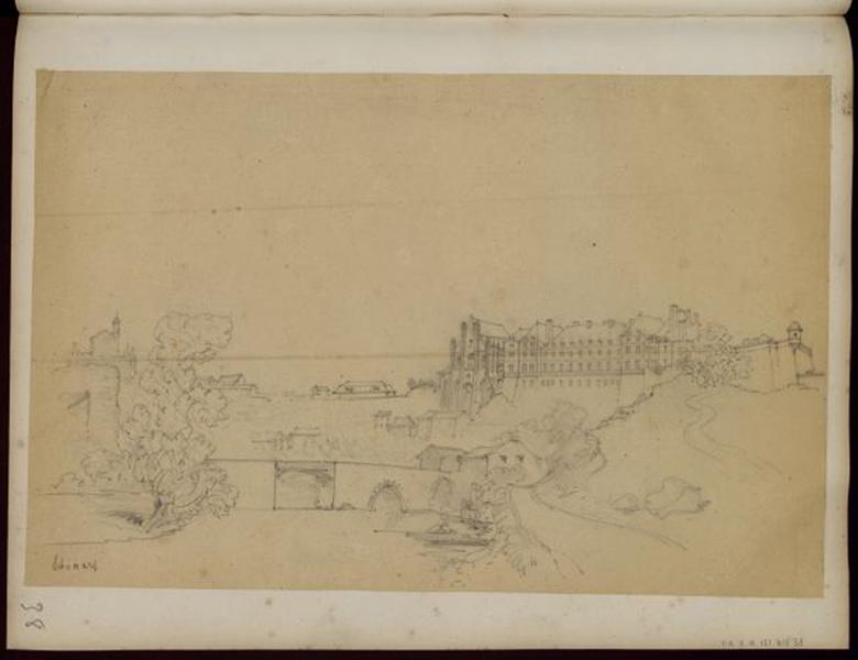 Paysage avec architecture, Thomas François Drake, 19e siècle