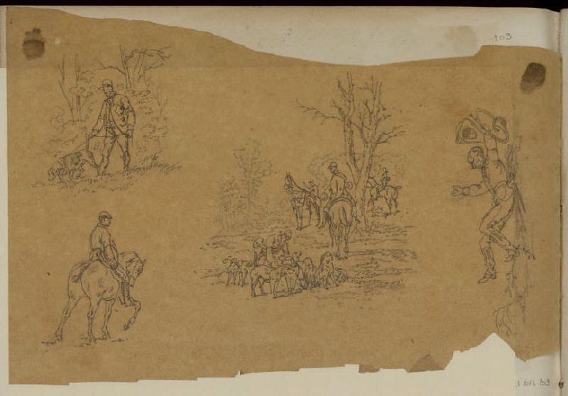 Chasse à courre avec chiens, Thomas François Drake, 19e siècle