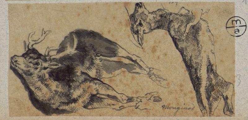 Biche et cerf morts, Alexandre Solde, 19e siècle