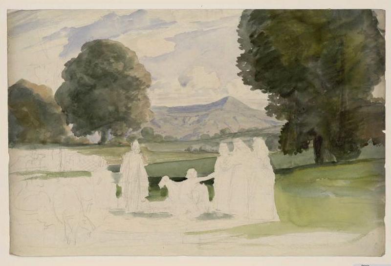 Bergers et jeunes femmes dans un paysage, Guillaume Bodinier, 19e siècle