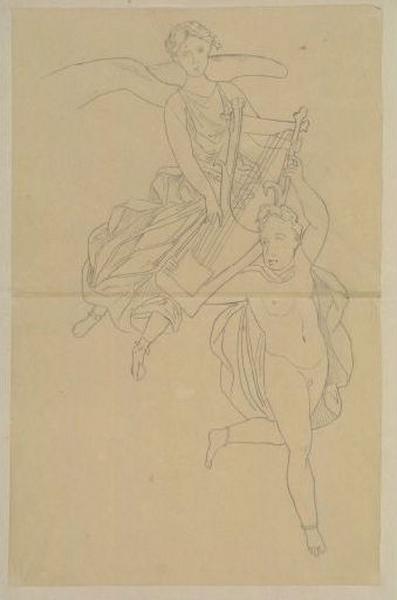 Homme et femme ailée portant une lyre, Guillaume Bodinier, 19e siècle
