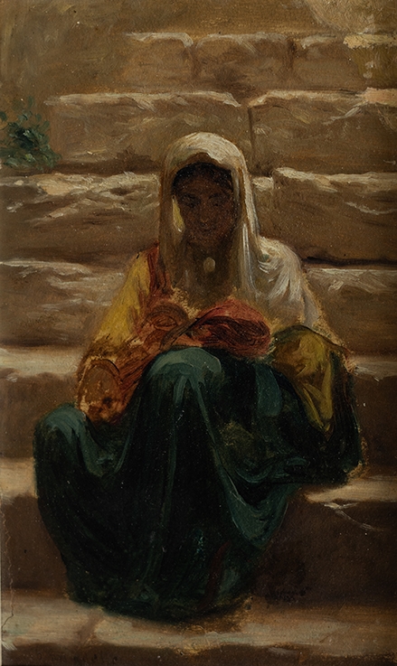 Escalier de la fontaine de la Vierge à Siloë ; Femme assise devant un escalier (Ancien titre) ; Fontaine de la Vierge à Siloë (Ancien titre), Charles Landelle, 03 /1876-04 /1876