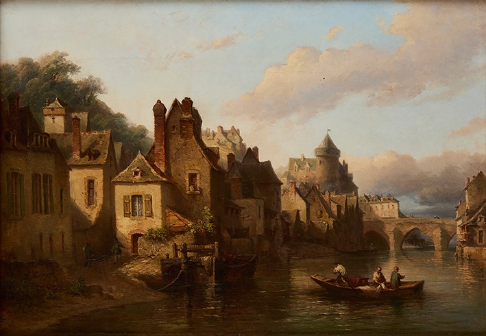 Rive droite de la Mayenne entre Avesnières et le Vieux-Pont à Laval, Jean-Baptiste Messager, 1860