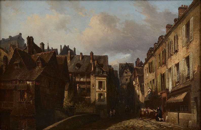 Le Bas de la Grande Rue à Laval ; Intérieur de Laval près du Vieux-Pont (Autre titre), Jean-Baptiste Messager, 1840 - 1860 (Entre - et)