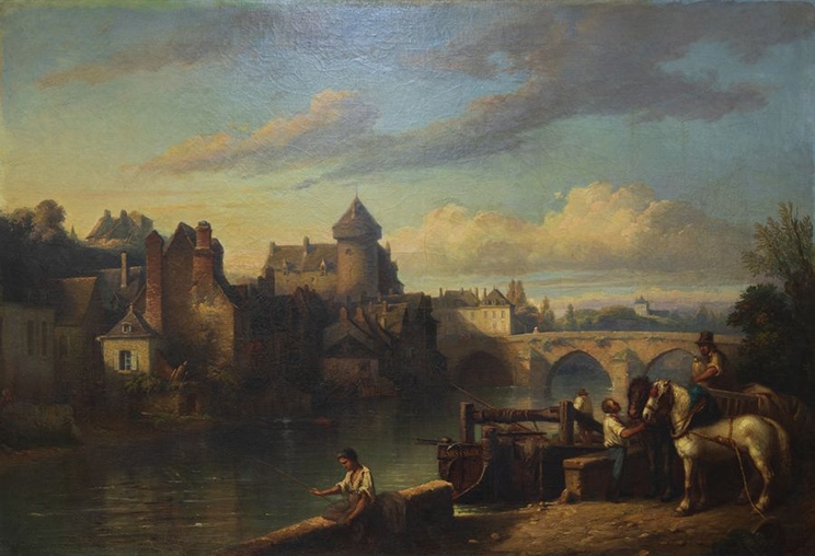 Le Grand port et le Vieux-Pont à Laval ; Le Grand port et le Pont Vieux (Ancien titre), Jean-Baptiste Messager, 1842