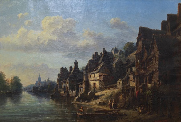 Rive droite de la Mayenne avant la construction du quai à Laval, Jean-Baptiste Messager, 1860