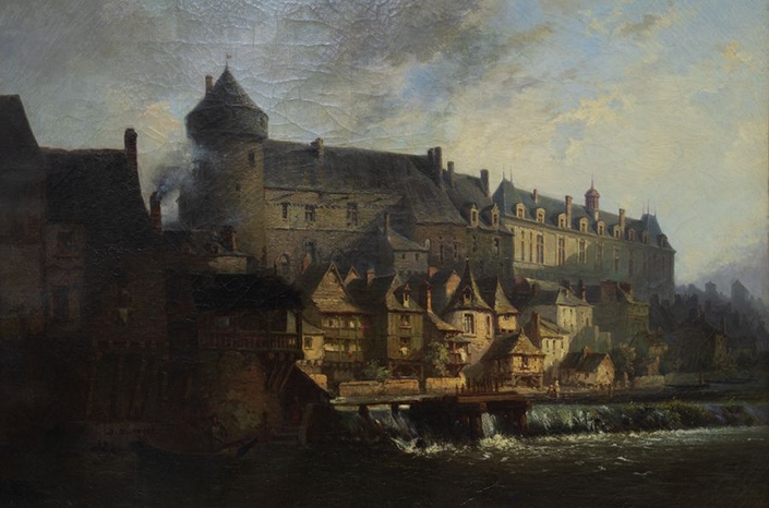 Rive droite de la Mayenne avant la construction du quai à Laval, Jean-Baptiste Messager, 1840 - 1860 (Entre - et)