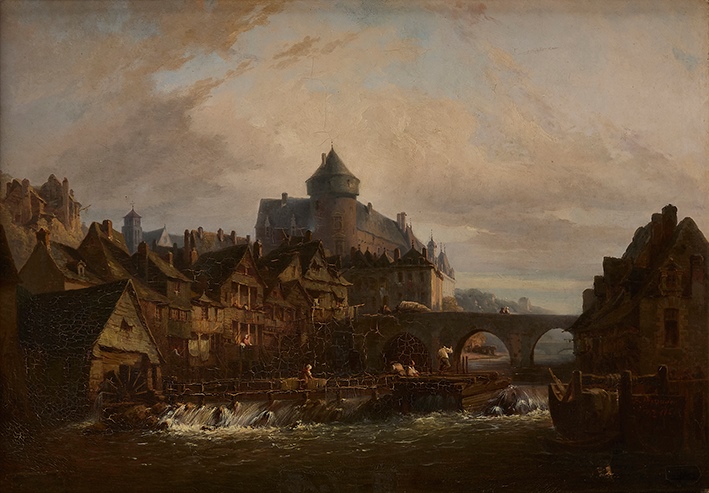 Moulin de Bélaillé et Pont-Vieux (Titre) ; Laval : le Vieux-Pont et le Vieux-Château (Autre titre), Jean-Baptiste Messager, 1866