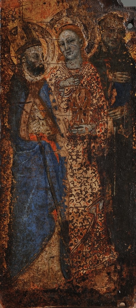 Saint évêque, sainte Catherine d’Alexandrie et saint François d’Assise ; Trois saints (Saint François, Sainte Catherine d'Alexandrie et un évêque), Niccolò Di Tommaso, 1360 Vers,1365 Vers