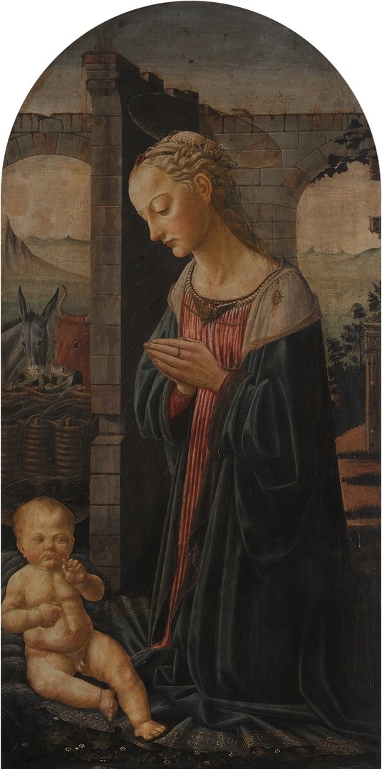 La Vierge adorant l'Enfant ; La Vierge adorant (ou l'Enfant Jésus dans la crèche), Jacopo Del Sellaio, 1465 Vers,1470 Vers