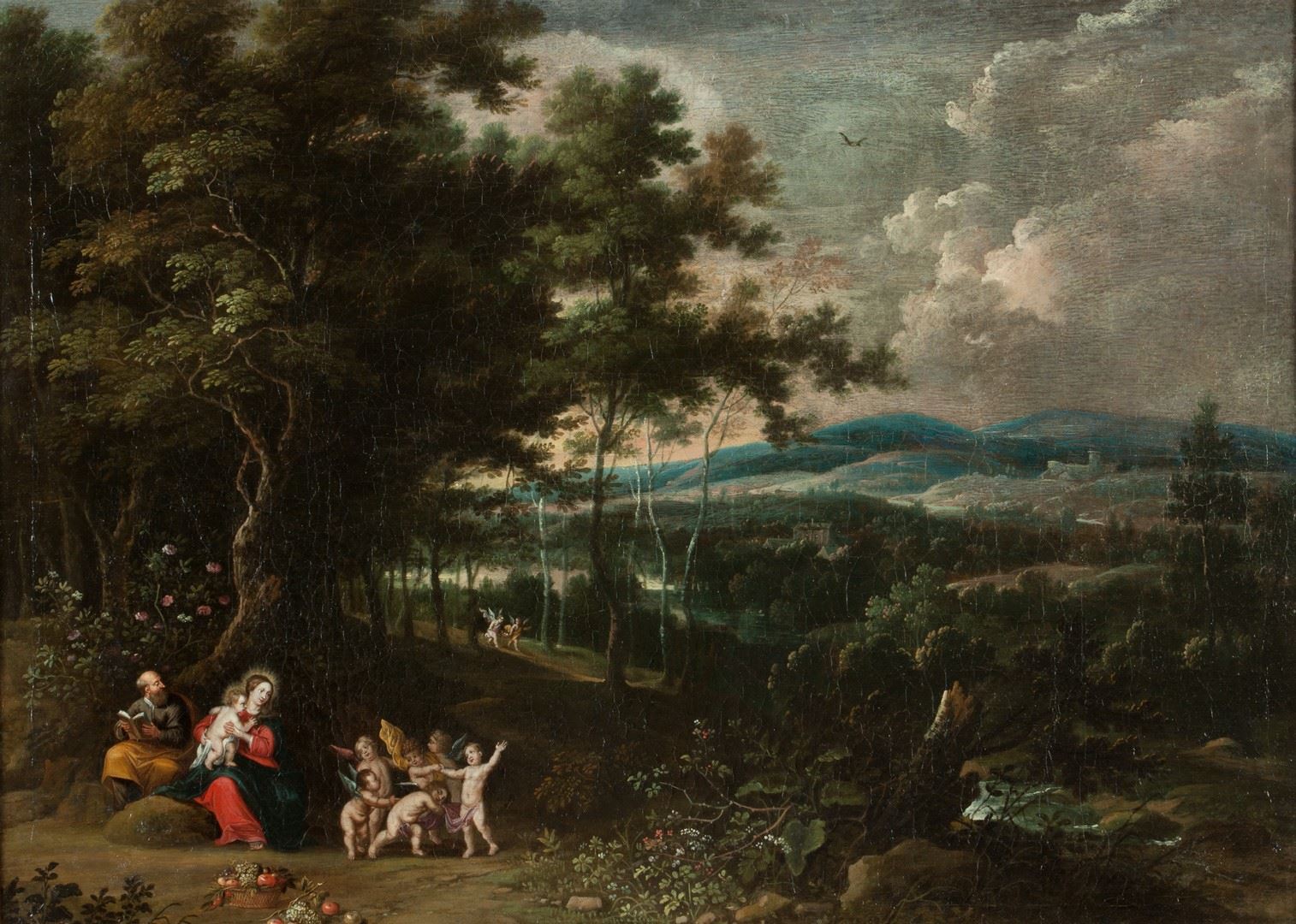 La Sainte Famille avec des anges dans un paysage ; Sainte Famille avec des anges, Pieter van Avont, 17e siècle