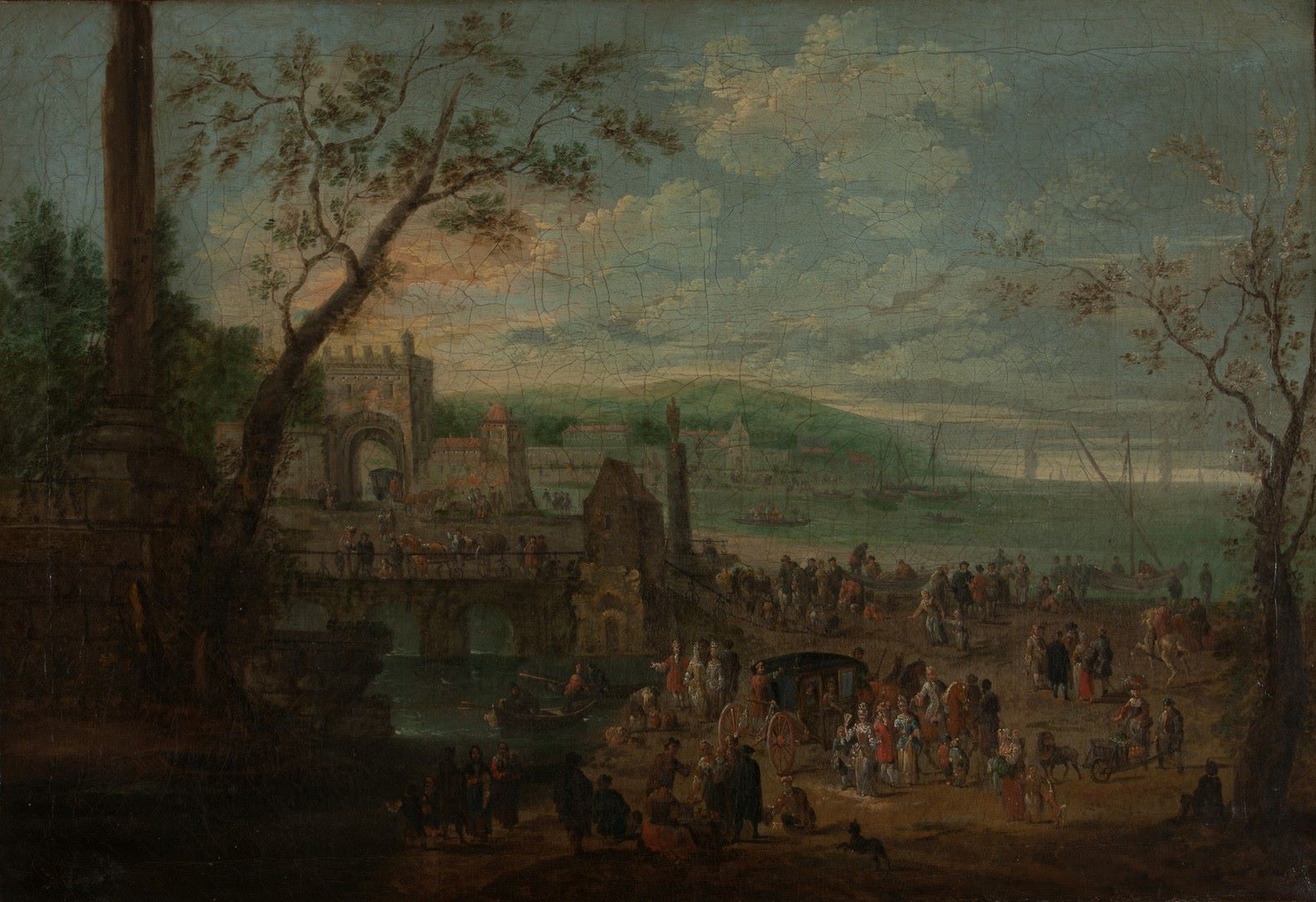 Paysage avec une ville au bord de la mer, Matthijs Schoevaerdts, 2e moitié 17e siècle
