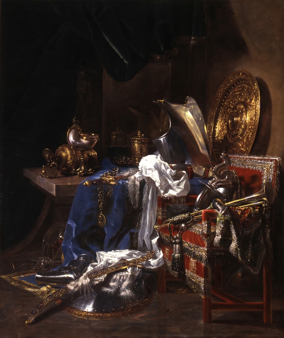 Grande nature morte aux armures, Willem van Aelst, 1651 Vers