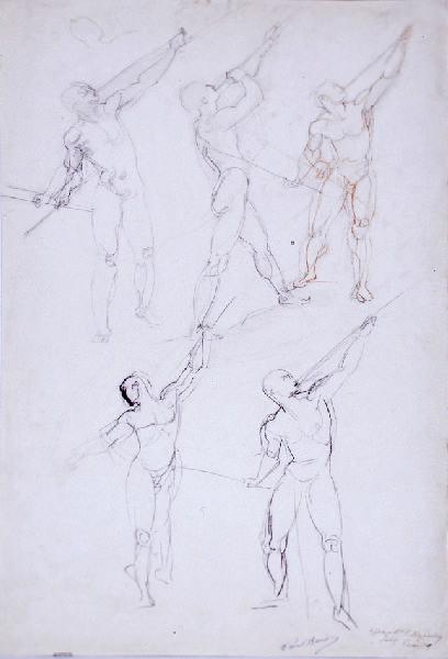 Soldats sonnant de la trompette ; au verso, étude pour un décor : étude de figures, Paul Baudry, 2e moitié 19e siècle