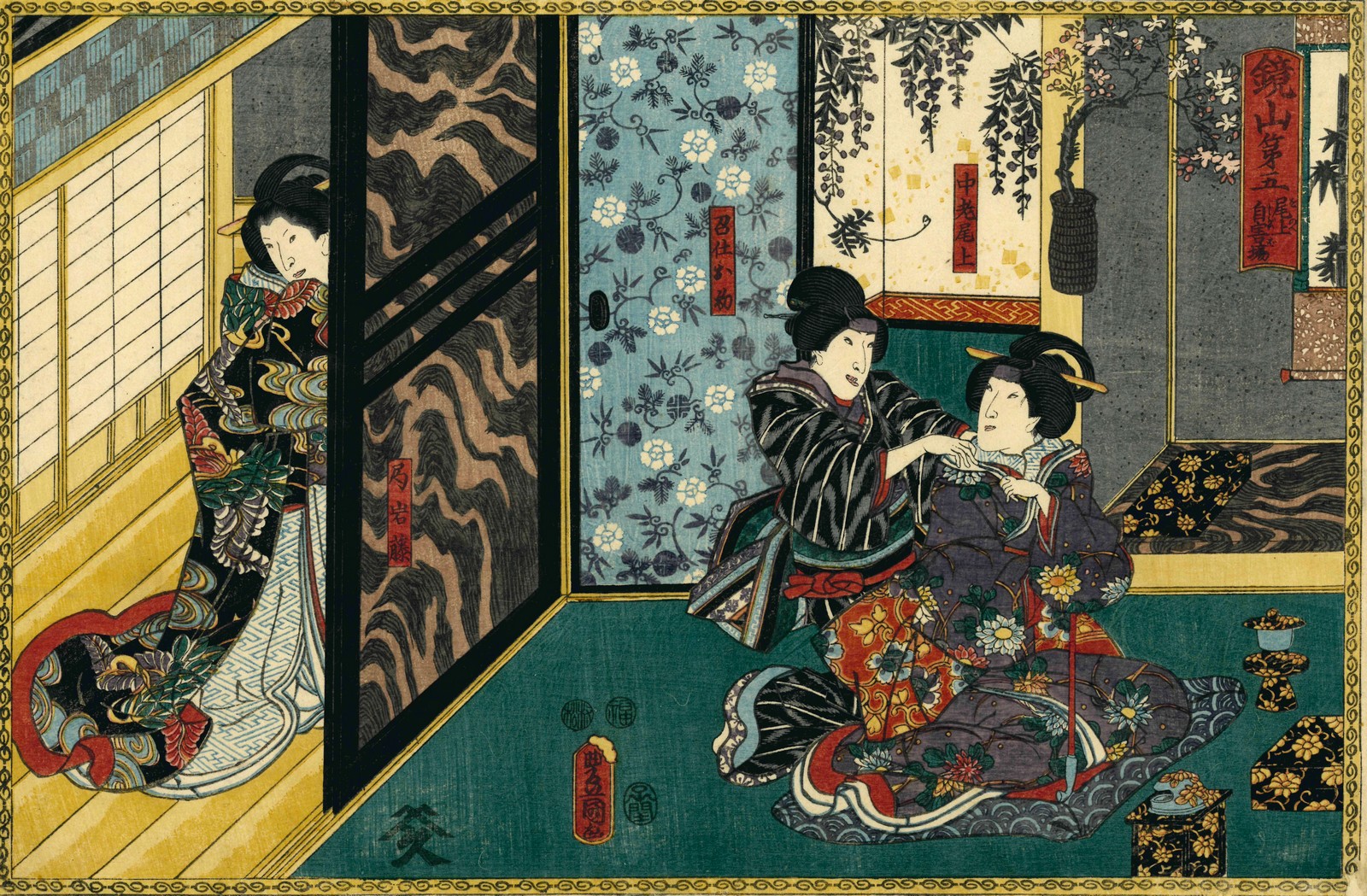 Intérieur trois femmes, Toyokuni Iii, 1ère moitié 19e siècle