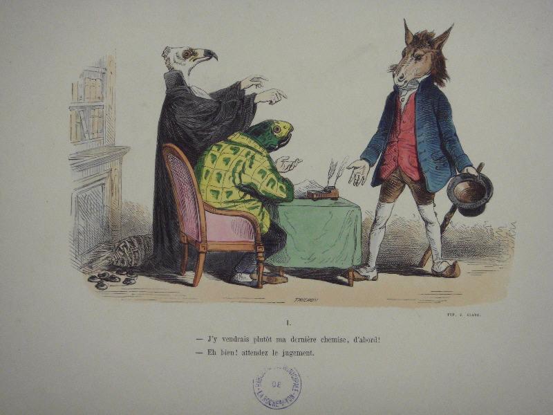 Les métamorphoses du jour (planche 01) : J'y vendrais plutôt ma dernière chemise, Grandville, 19e siècle