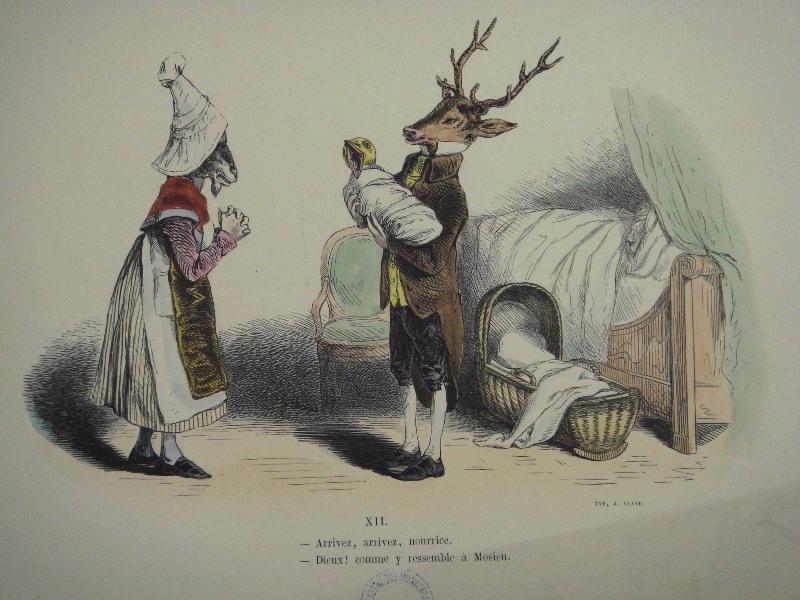 Les métamorphoses du jour (planche 12) : Arrivez, arrivez, nourrice ..., Grandville, 19e siècle