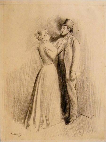 Une femme nouant la cravate de son mari, Oswald Heidbrinck, 4e quart 19e siècle, 1er quart 20e siècle