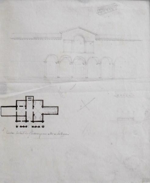 Premier coucher sortant de Florence pour aller à Bologne, plan et élévation (plan et élévation du portique), Auguste Constantin, 1808