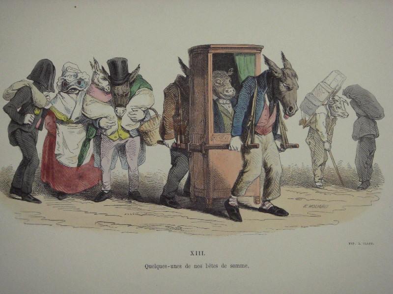 Les métamorphoses du jour (planche 13) : Quelques-unes de nos bêtes de somme, Grandville, 19e siècle