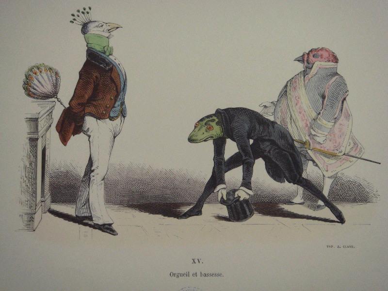 Les métamorphoses du jour (planche 15) : Orgueil et bassesse, Grandville, 19e siècle