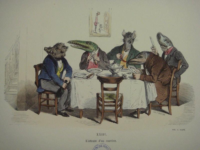 Les métamorphoses du jour (planche 23) : L'attente d'un convive, Grandville, 19e siècle