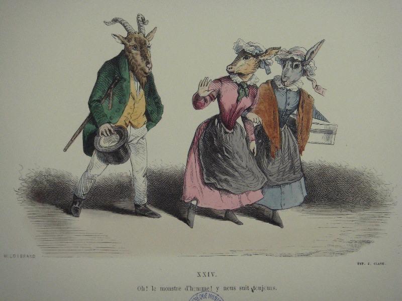 Les métamorphoses du jour (planche 24) : Oh! le monstre d'homme! y nous suit toujours, Grandville, 19e siècle