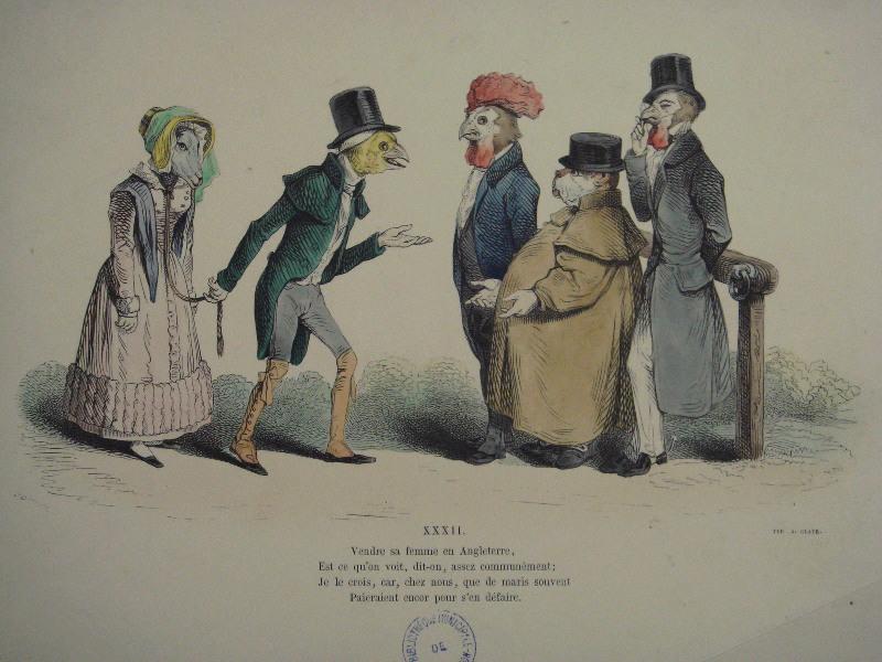 Les métamorphoses du jour (planche 32) : Vendre sa femme en Angleterre, Grandville, 19e siècle