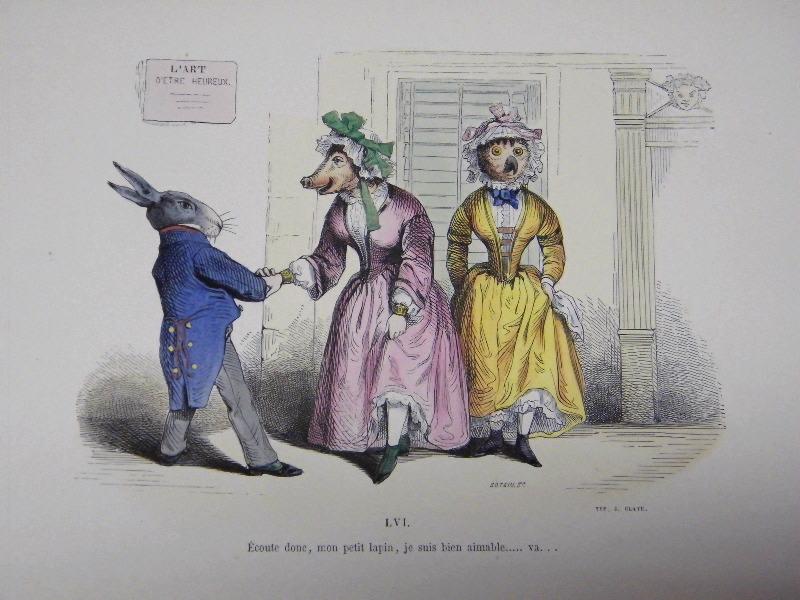 Les métamorphoses du jour (planche 56) : Ecoute donc, mon petit lapin je suis bien aimable...va..., Grandville, 19e siècle