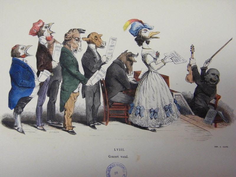 Les métamorphoses du jour (planche 58) : Concert vocal, Grandville, 19e siècle