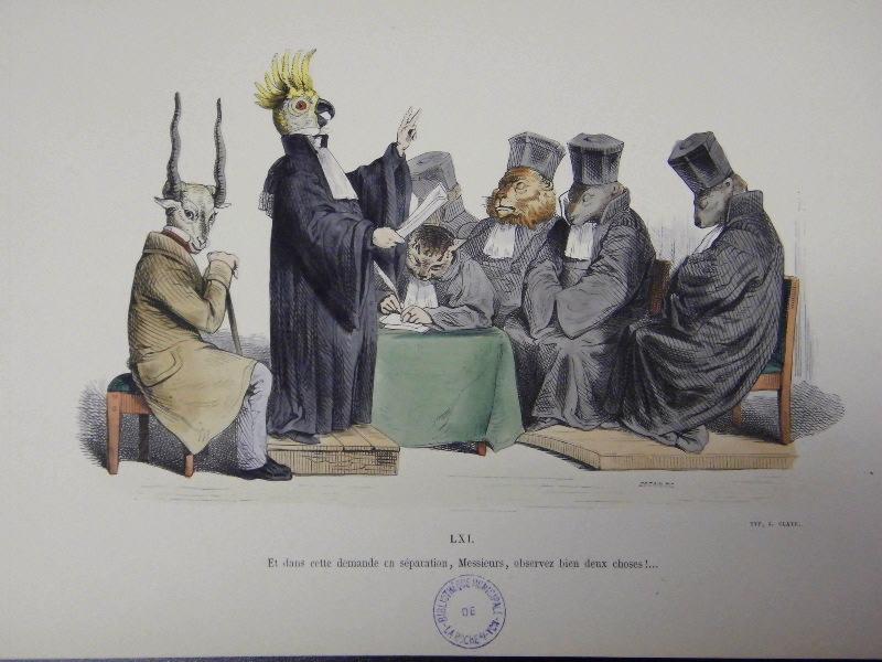 Les métamorphoses du jour (planche 61) : Et dans cette demande en séparation, ..., Grandville, 19e siècle