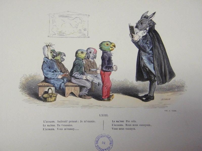 Les métamorphoses du jour (planche 18) : L'écolier, Grandville, 19e siècle