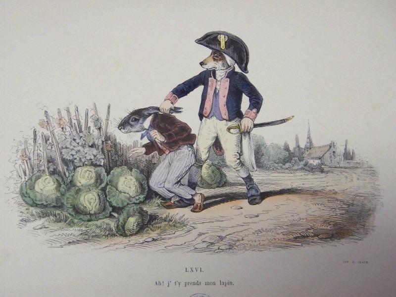 Les métamorphoses du jour (planche 66) : Ah! j' t'y prends mon lapin, Grandville, 19e siècle