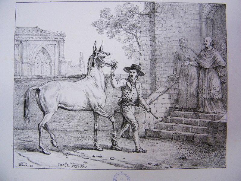 Paysan tirant un cheval vers l'église, Carle Vernet, 1ère moitié 19e siècle