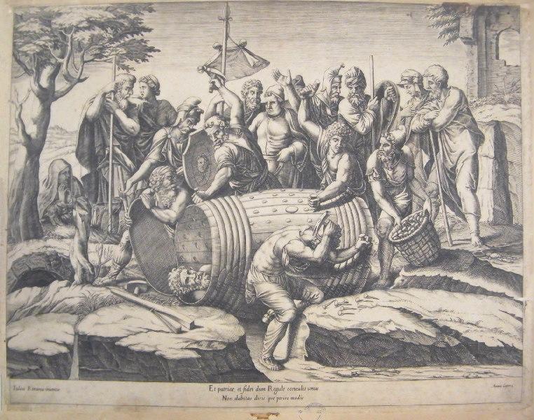 Régulus enfermé par les Carthaginois (dans un tonneau percé de clous)_1