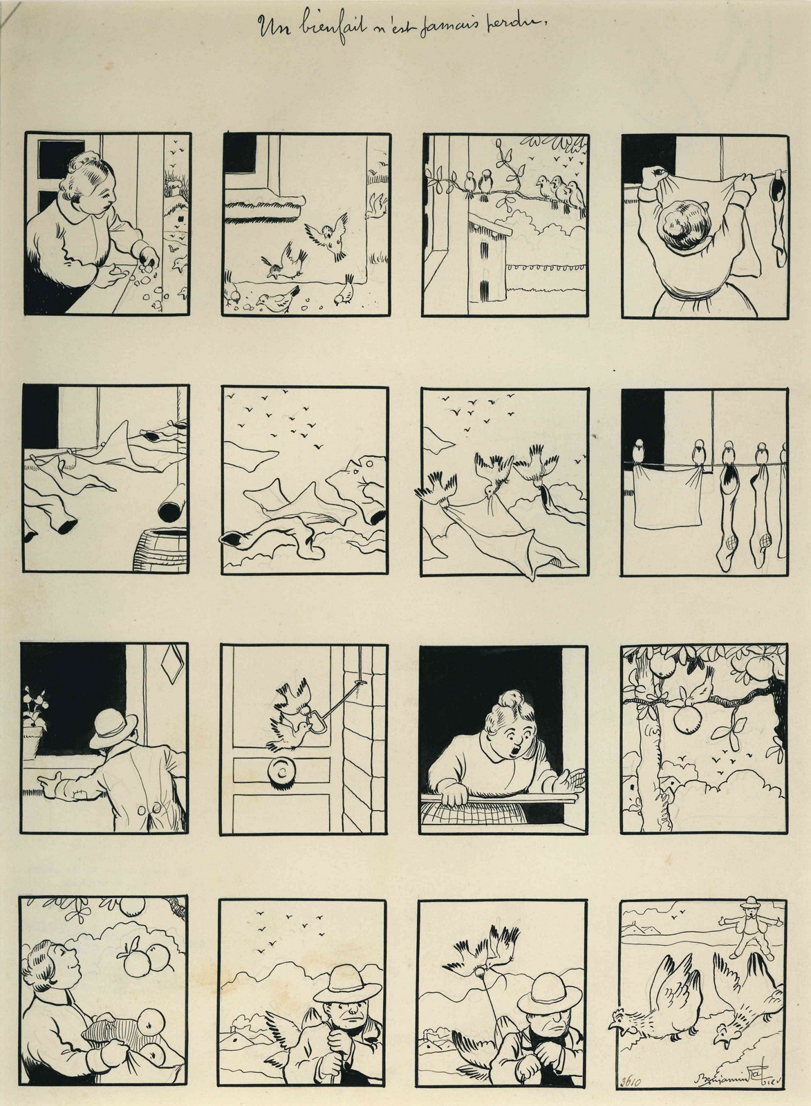 La jeunesse illustrée : Un bienfait n'est jamais perdu (Planche originale), Benjamin Rabier, 1er quart 20e siècle