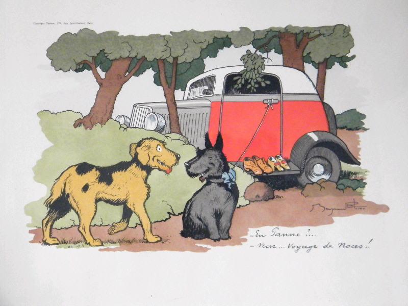 - En panne ? ... - Non... Voyage de noces, Benjamin Rabier, 1ère moitié 20e siècle