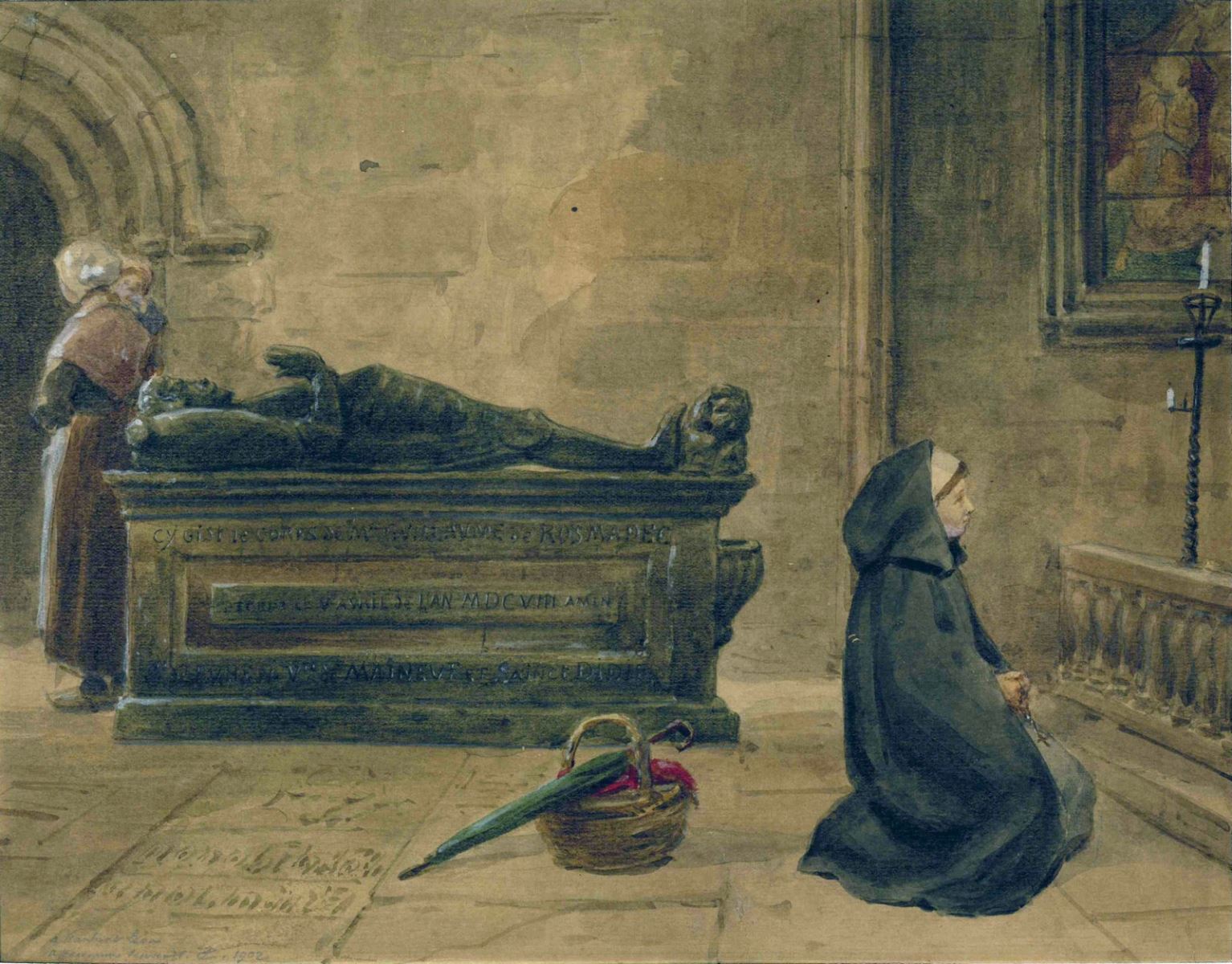 Jeune femme priant devant le gisant de Guillaume de Rosmadec, Paul Chardin, 1902