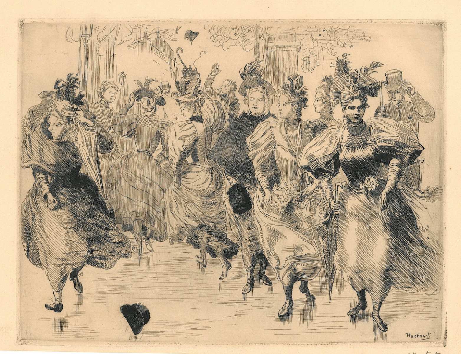Une envolée de Parisiennes, Oswald Heidbrinck, 4e quart 19e siècle, 1er quart 20e siècle