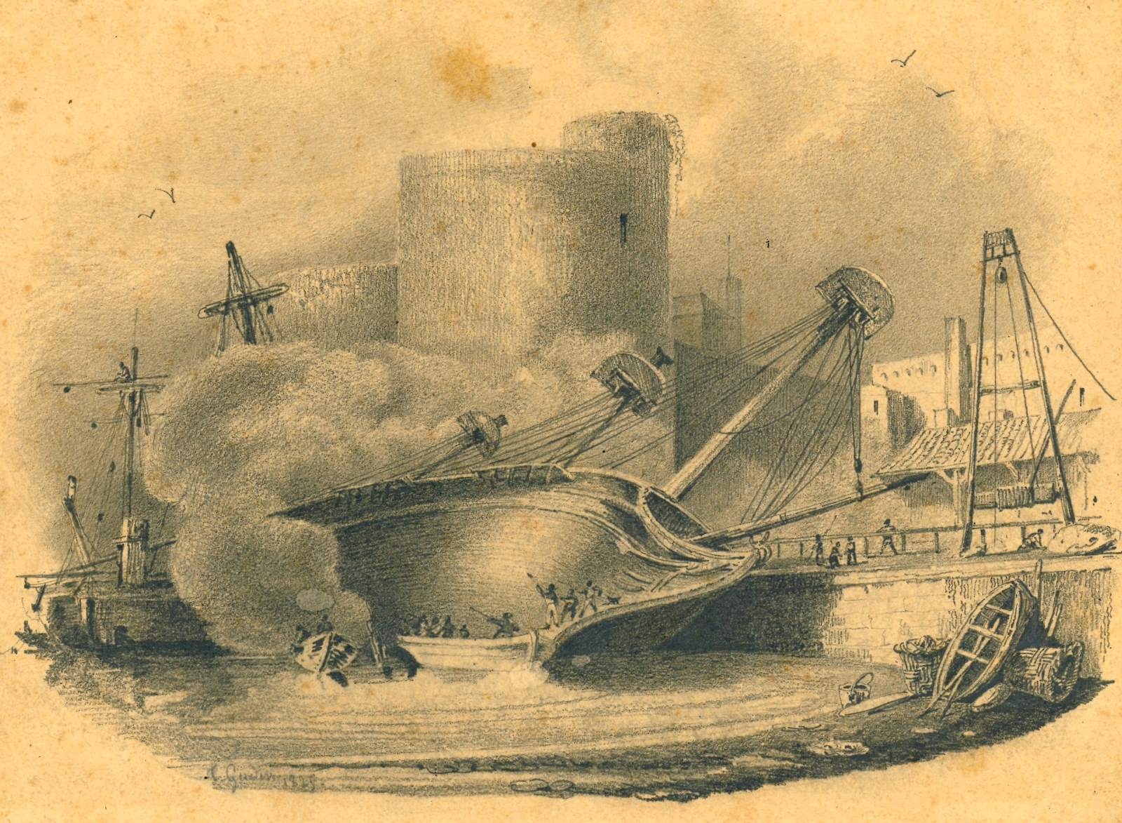Carénage d'un bâteau, Théodore Gudin, 1825