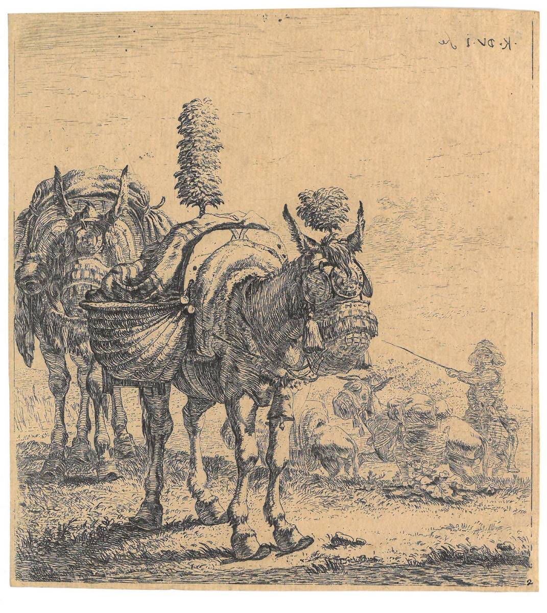 Deux ânes ; Les mulets, Karel Dujardin, 3e quart 17e siècle