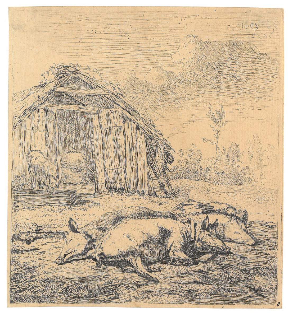 Trois cochons près d'une soue, Karel Dujardin, 1652