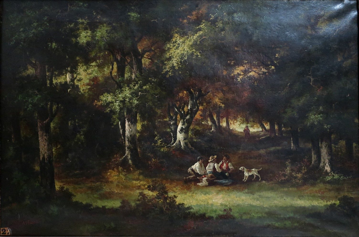 Le repos des bucherons, intérieur de forêt ; Vue de la forêt de Fontainebleau ; Entrée d'une forêt [titre ancien], Antoine Pascal, 1859