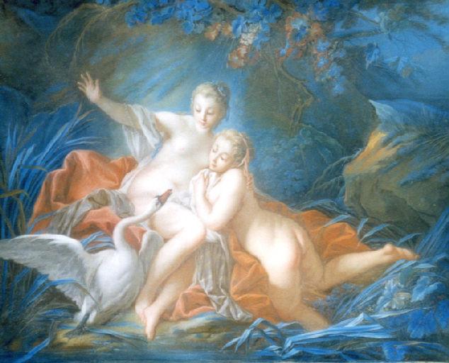 Léda et le cygne (Le cygne s'approche de Léda et de sa suivante sortant du bain)_0