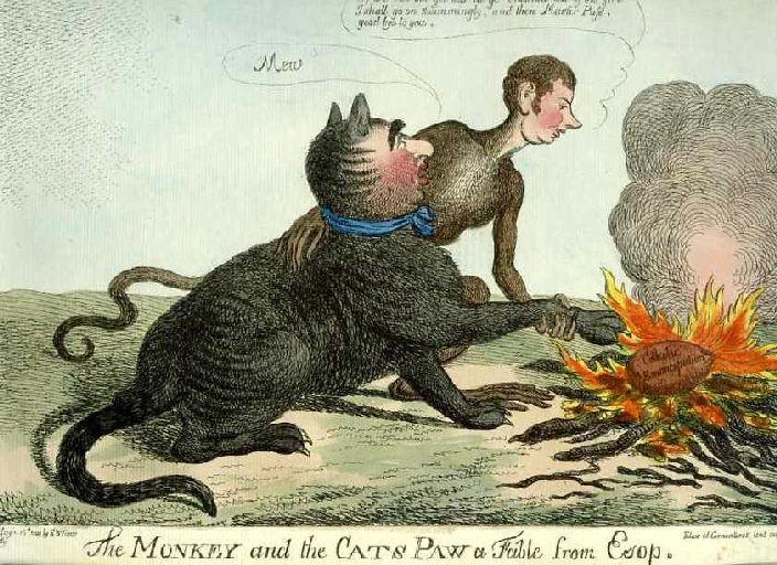 The Monkey and the Cats Paw a fable from Esop ; Le Singe et le Chat, IX, 17_0