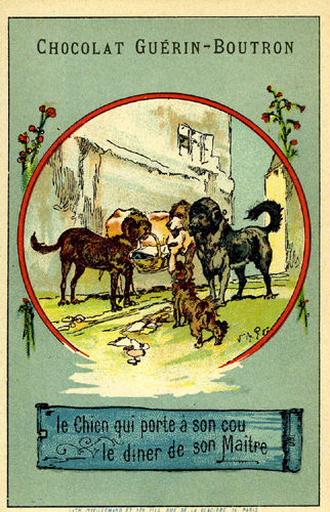 Le Chien qui porte à son cou le dîner de son Maître, VIII, 7 (Le texte de la fable est reproduit au revers)_0