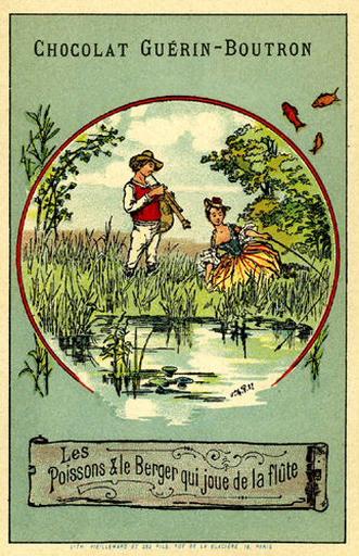 Les Poissons et le Berger qui joue de la flûte, X, 10 (Le texte de la fable est reproduit au revers)_0