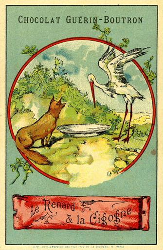 Le Renard et la Cigogne, I, 18 (Le texte de la fable est reproduit au revers)_0