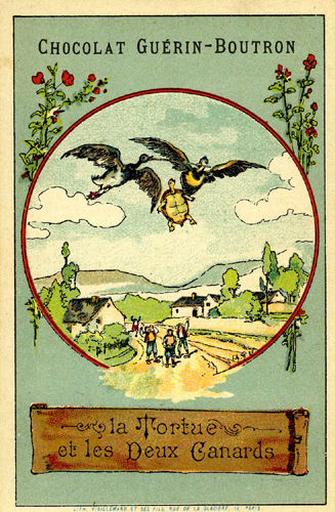 La Tortue et les Deux Canards, X, 2 (Le texte de la fable est reproduit au revers), AQ V, 1887