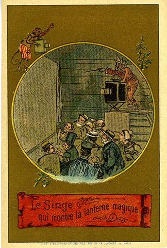 Le Singe qui montre la lanterne magique (Le texte de la fable est reproduit au revers)_0
